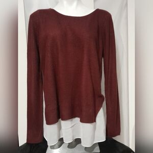 A.N.A. - Cranberry Colored Pullover Sweater W/ Layered Shirt Tail Hem, Size Med